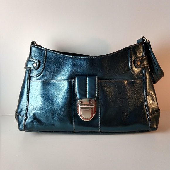 Vintage vegan dark turquoise handbag from 90s - Picture 3 of 11